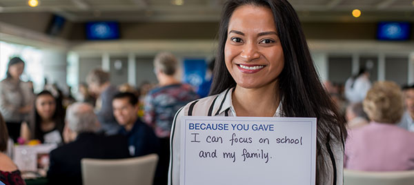 Scholarship recipient: "Because you gave, I can focus on school and my family."